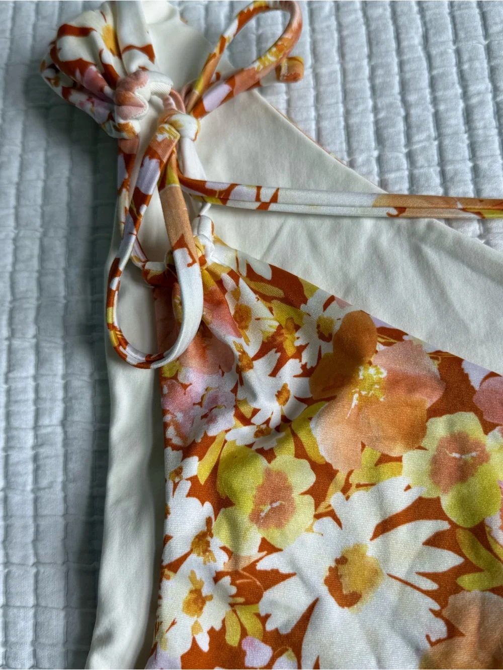 Lspace Floral Tie-Side Bikini Bottom in Cream & Orange